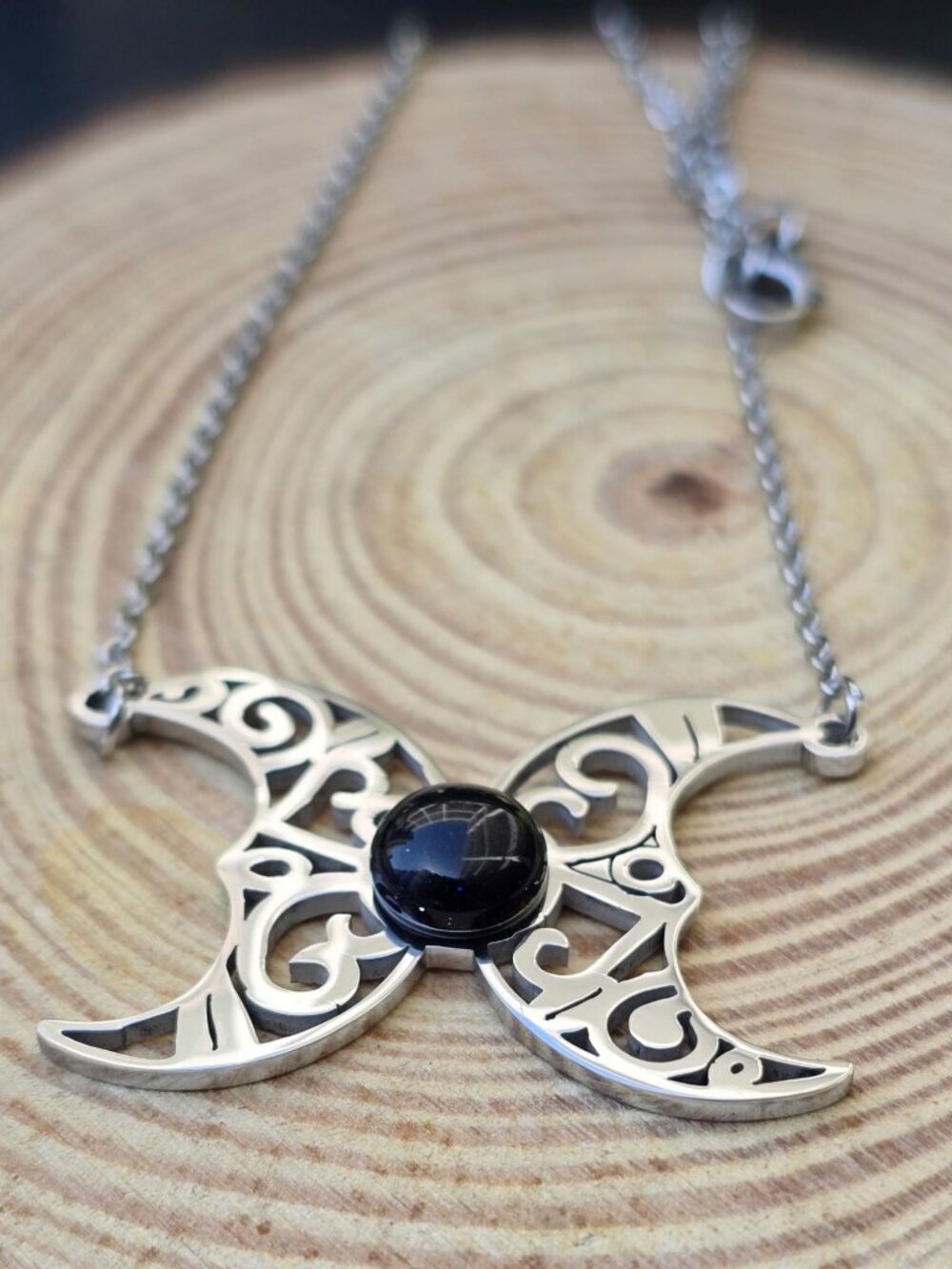 Crescent Moon ✦ Hematite Filigree Pendant ✦ Gothic Celestial Alt Necklace NWT